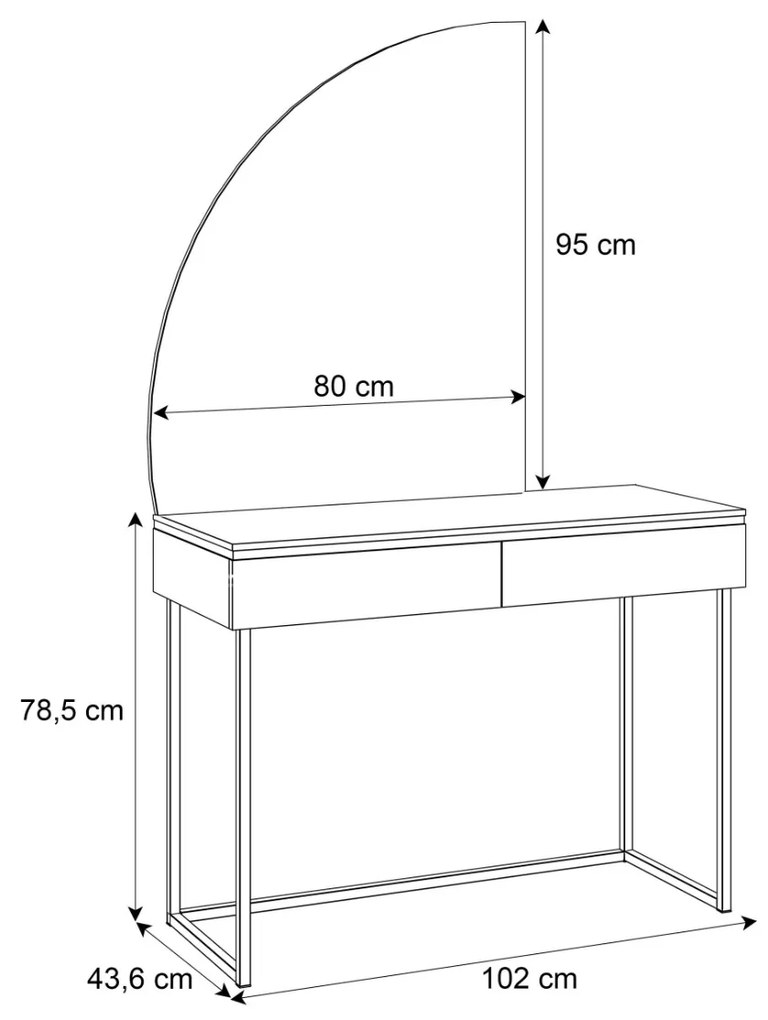 TOALETNÝ STOLÍK NESSIE BIELY LESK ĽAVÝ + ZLATÝ PODSTAVEC + ZRKADLO POLMESIAC