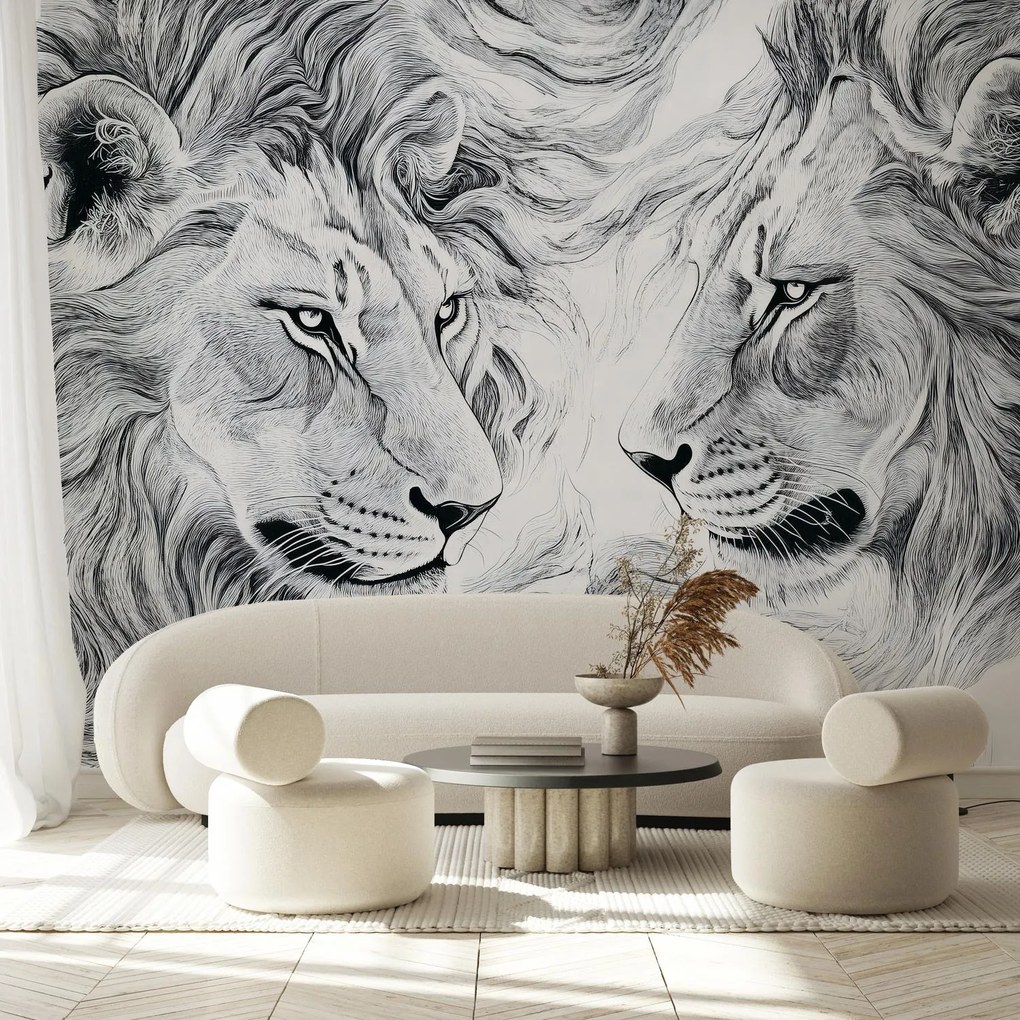 Fototapeta - Kreslené levie hlavy (147x102 cm)