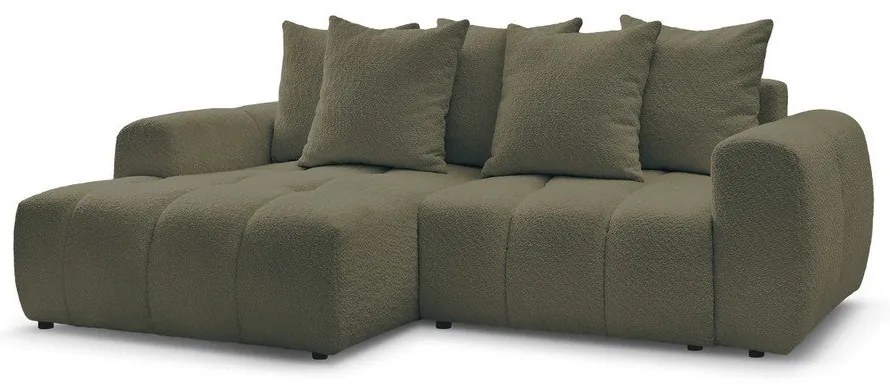 Khaki rozkladacia/s úložným priestorom rohová pohovka z textílie buklé (ľavý roh/s leňoškou) Roxelane – Bobochic Paris