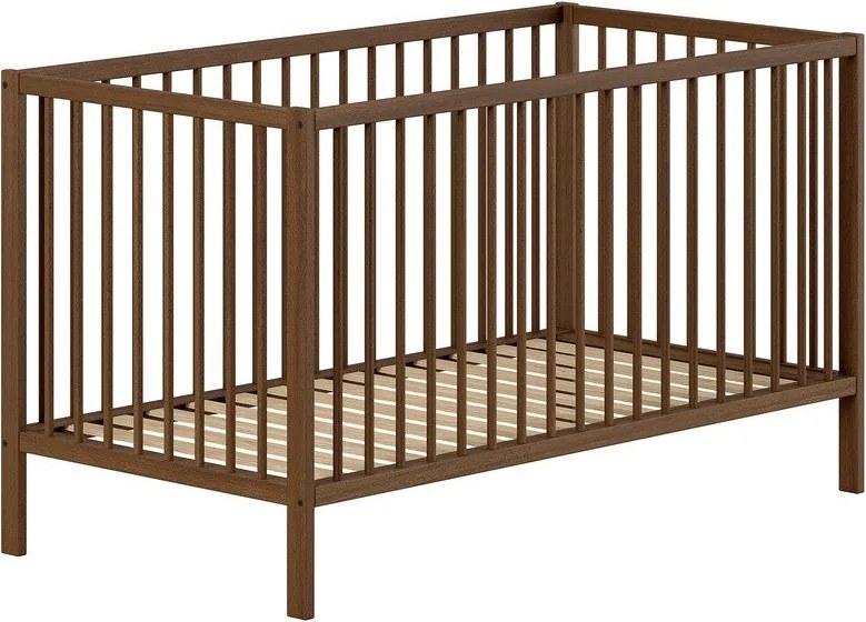 Hnedá s odnímateľným bokom/s nastaviteľnou výškou postieľka z bukového dreva 70x140 cm Dino – Vipack