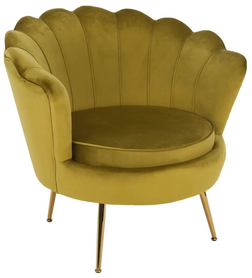Kreslo v štýle Art-deco, horčicová Velvet látka/gold chróm-zlatý, NOBLIN