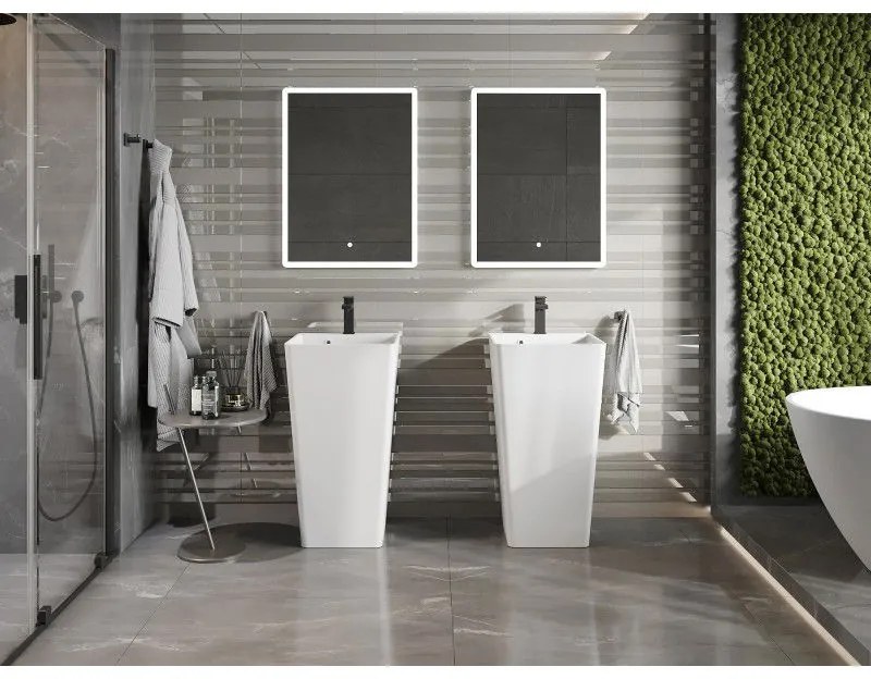 Mexen Neva, voľne stojace umývadlo z konglomerátu 45x45x82 cm, biela matná, 26614500