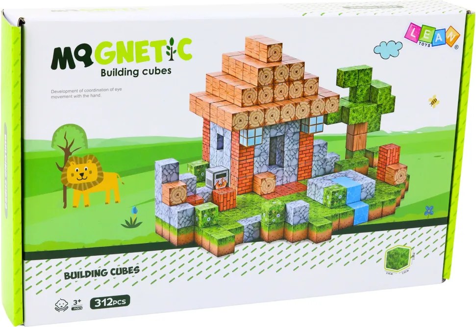 LEAN Toys Magnetické stavebné kocky Štvorcový svet 3D 312 el.