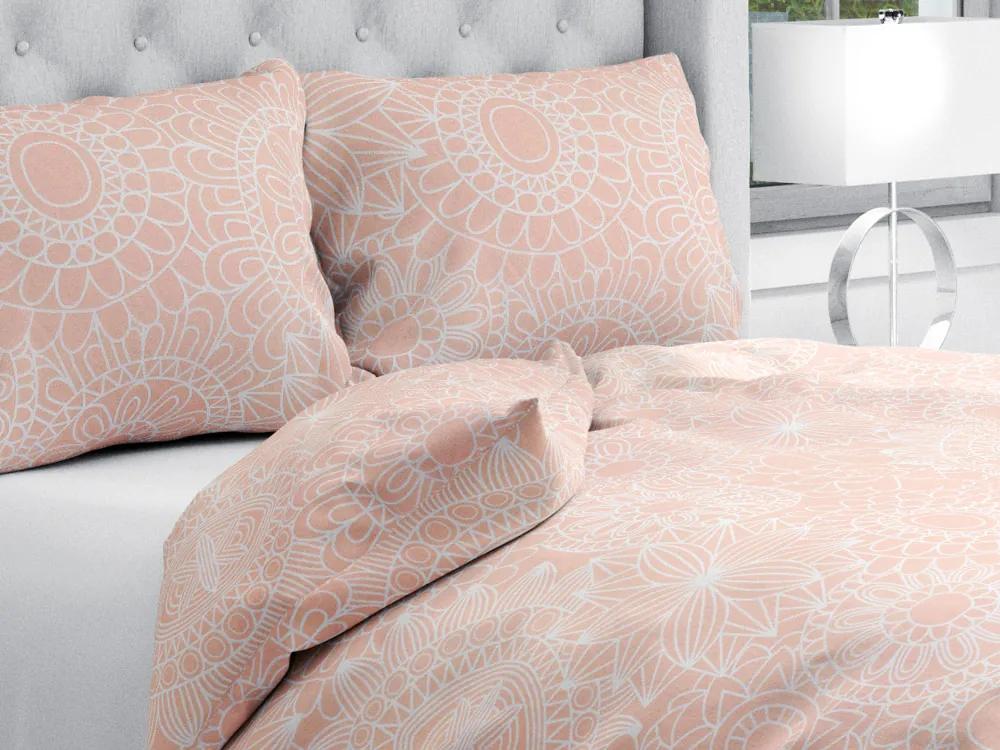 Biante Bavlnené posteľné obliečky Sandra SA-276 Biele mandaly na svetlo lososovom Jednolôžko 140x200 a 70x90 cm