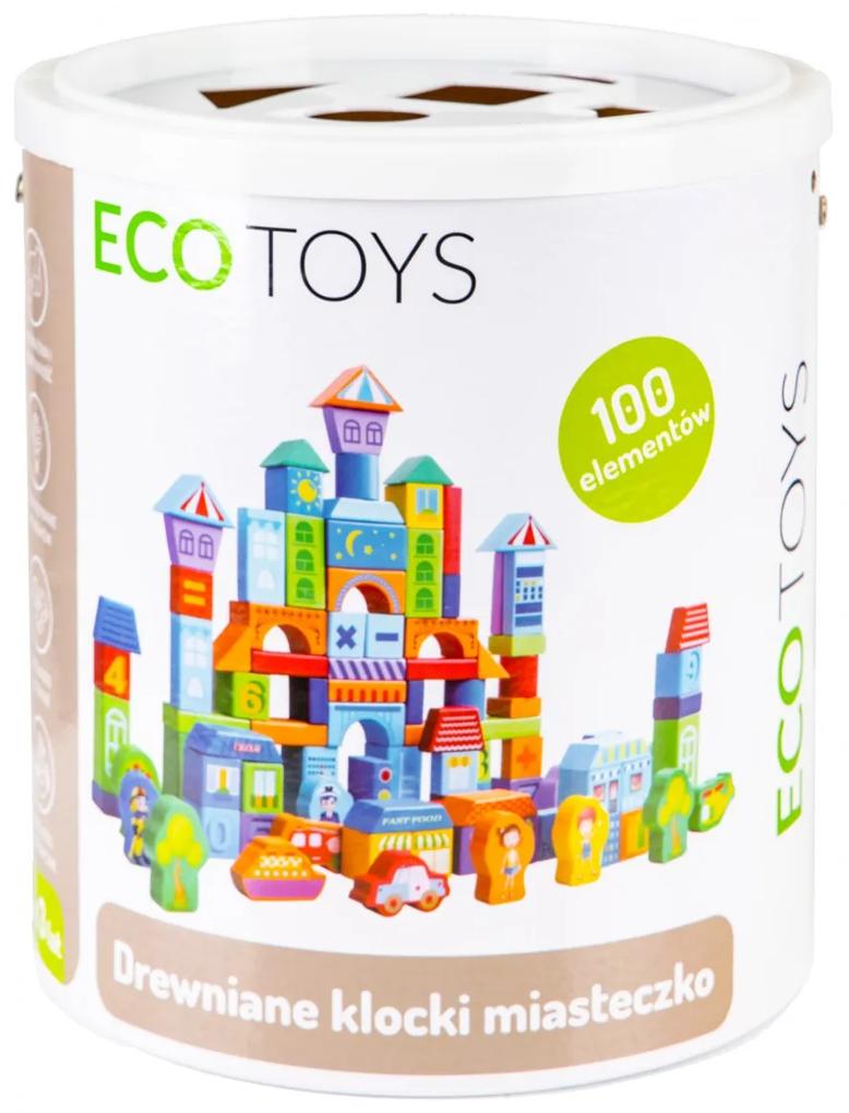 Drevené kocky Mestečko EcoToys 100 kusov