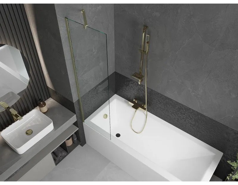 Mexen Next, 1-krídlová vaňová zástena 50 x 150 cm, 6mm číre sklo, zlatá matná, 895-050-000-00-00-55