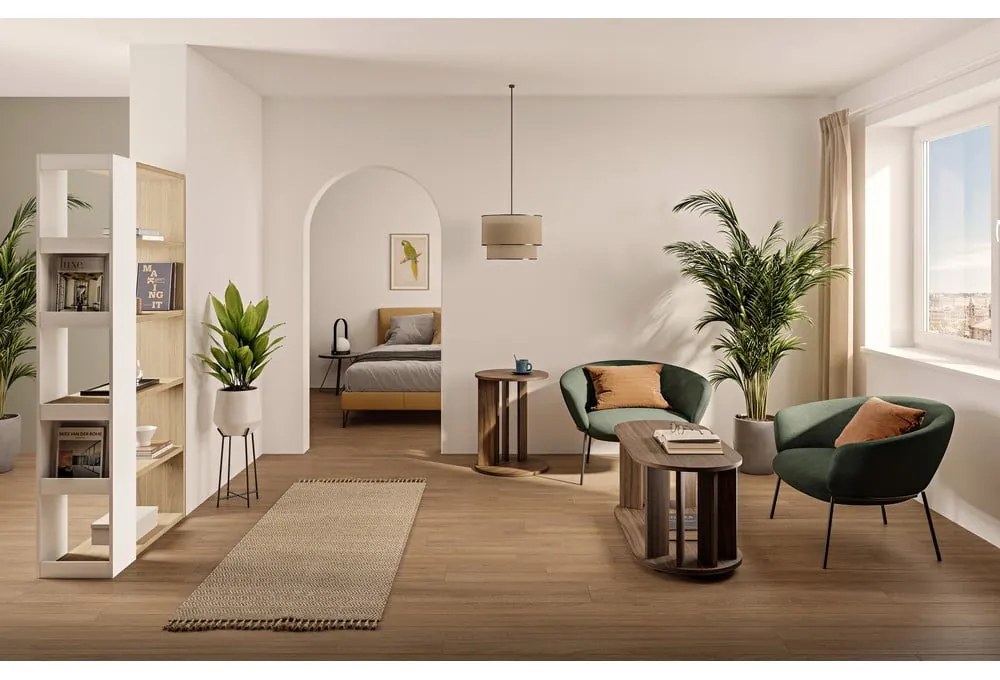 Biela knižnica s doskou v dubovom dekore 90x188 cm Ella - TemaHome