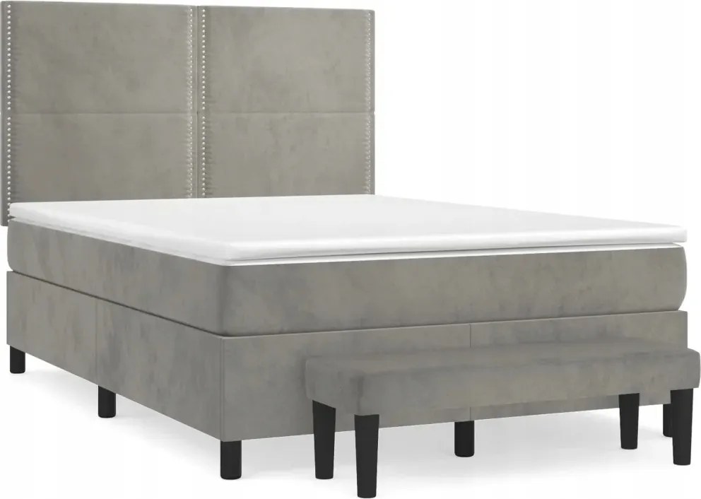 vidaXL Kontinentálna posteľ s matracom, svetlosivá, 140 x 190 cm, zamat