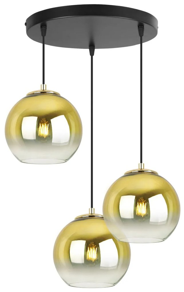 Závesné svietidlo Bergen Gold, 3x zlaté/transparentné sklenené tienidlo (fi 15cm), o