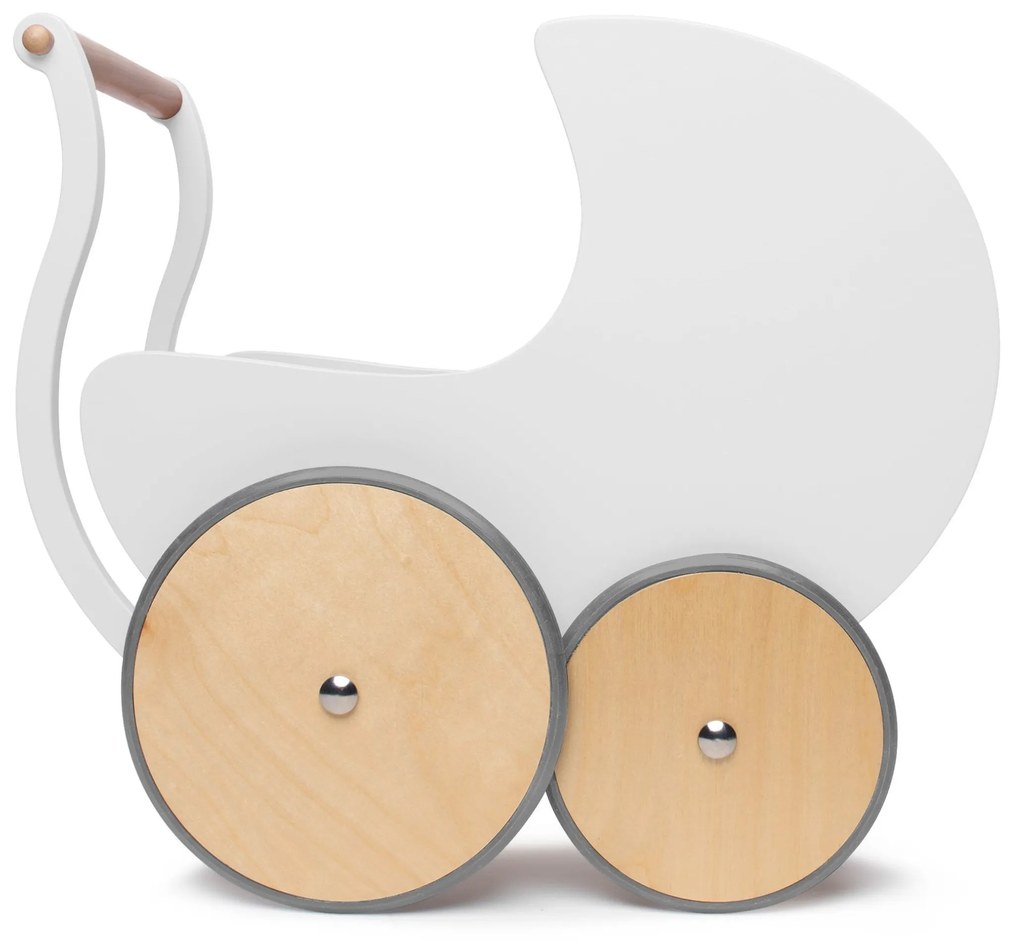 Dřevěný kočárek pro panenky a nácvik chůze bílá