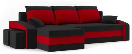 Rozkladacia rohová sedacia súprava s taburetkami Hewlet Čierna/červená Pravá