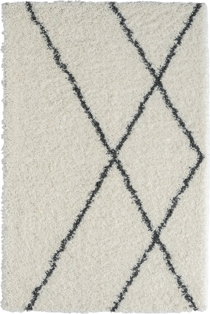 My Flair, Kusový koberec My Shaggy Raute creme, 60x90, čiernobiela, chodba / predsieň