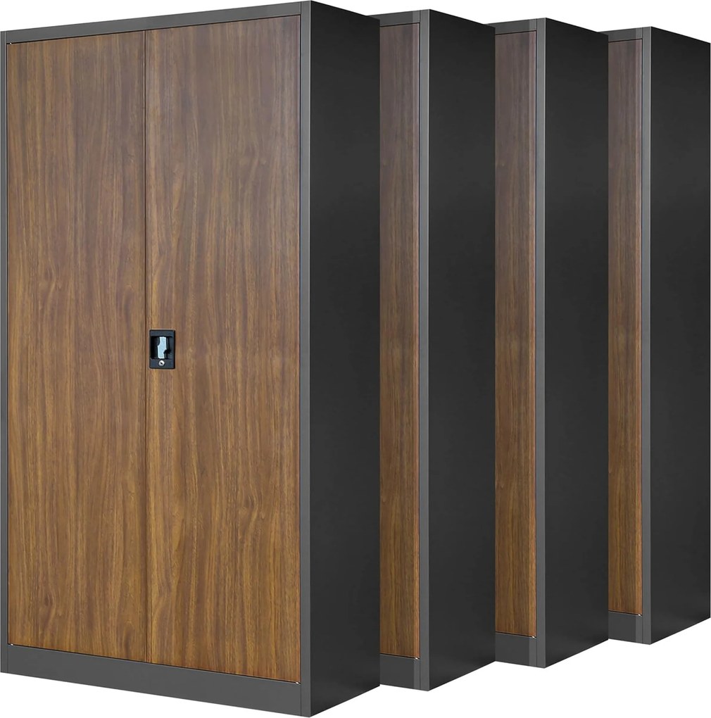 Sada 4x kovová kancelárska skriňa JAN, 900 x 1850 x 400 mm, Eco Design: antracitová/ orech