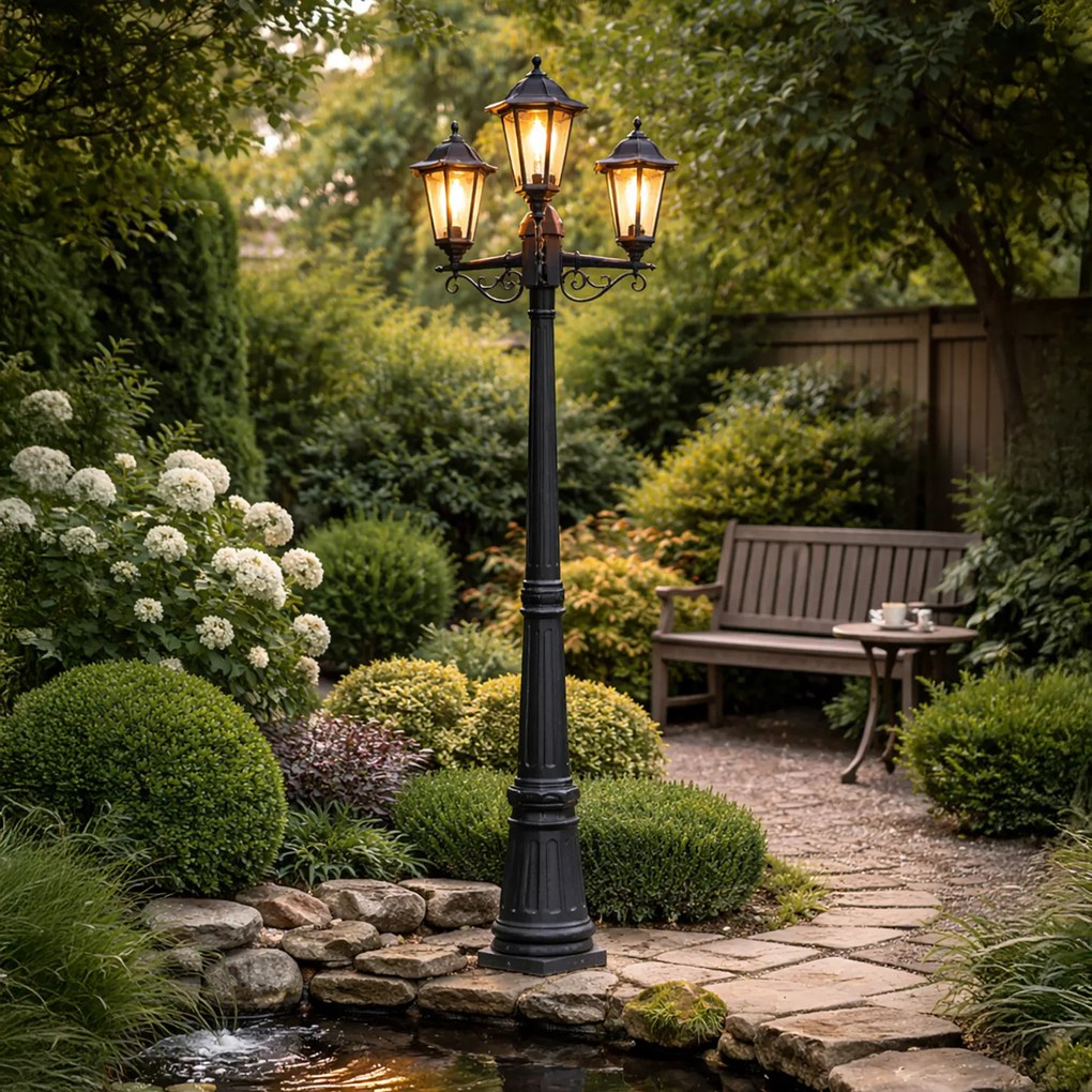 Klasická vonkajšia lampa čierna 3-svetlá IP44 - New Haven
