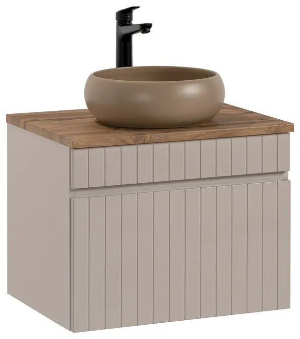 Závesná skrinka Iconic Wiki s doskou a umývadlom 60 cm kašmírová/dub coast evoke