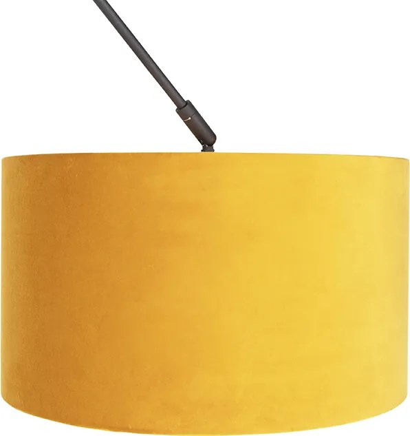 Závesné svietidlo čierne s tienidlom z velúru okrová so zlatom 35 cm - Blitz