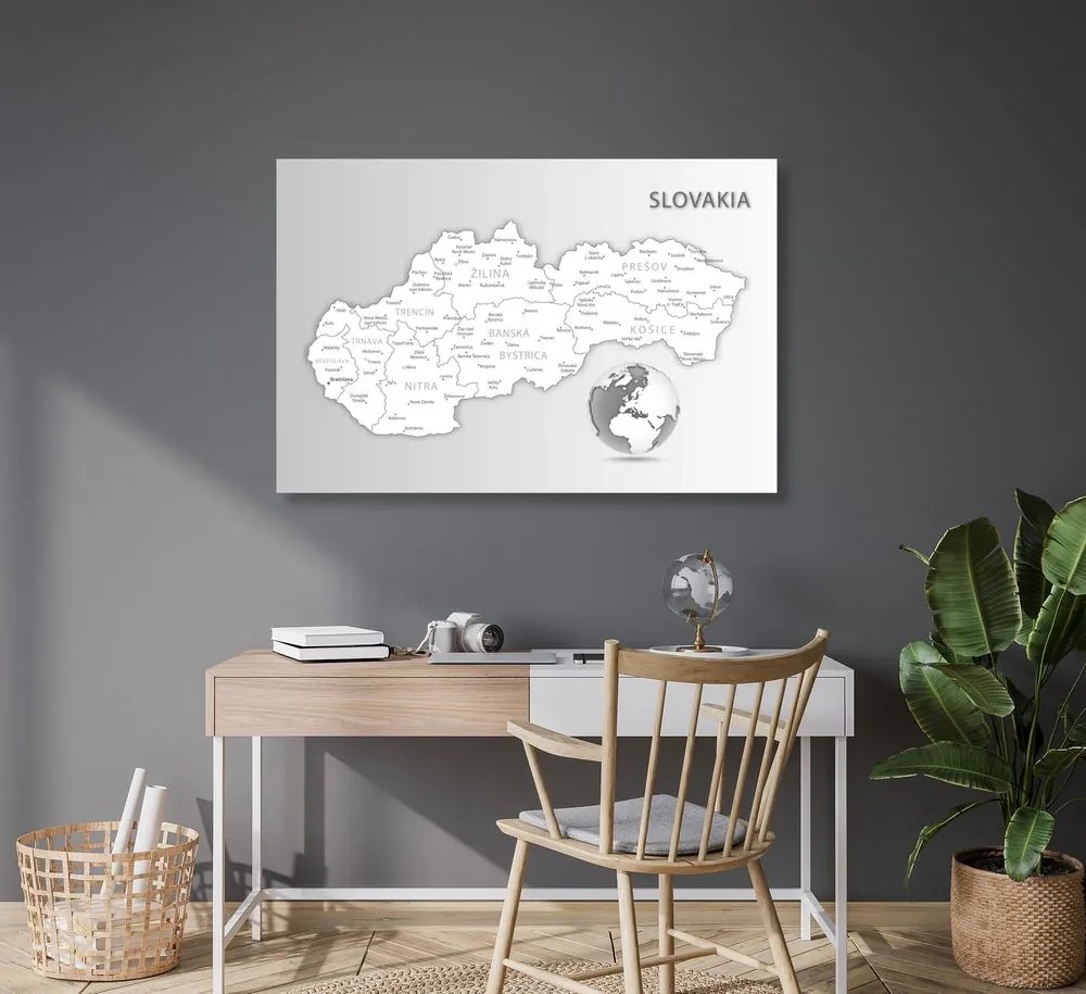 Obraz podrobná mapa Slovenska v čiernobielom prevedení - 90x60