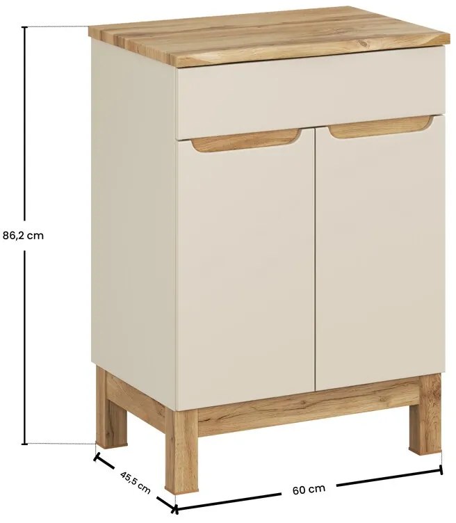 Skříňka pod umyvadlo Bali Nature s deskou 60 cm kašmírová/dub wotan
