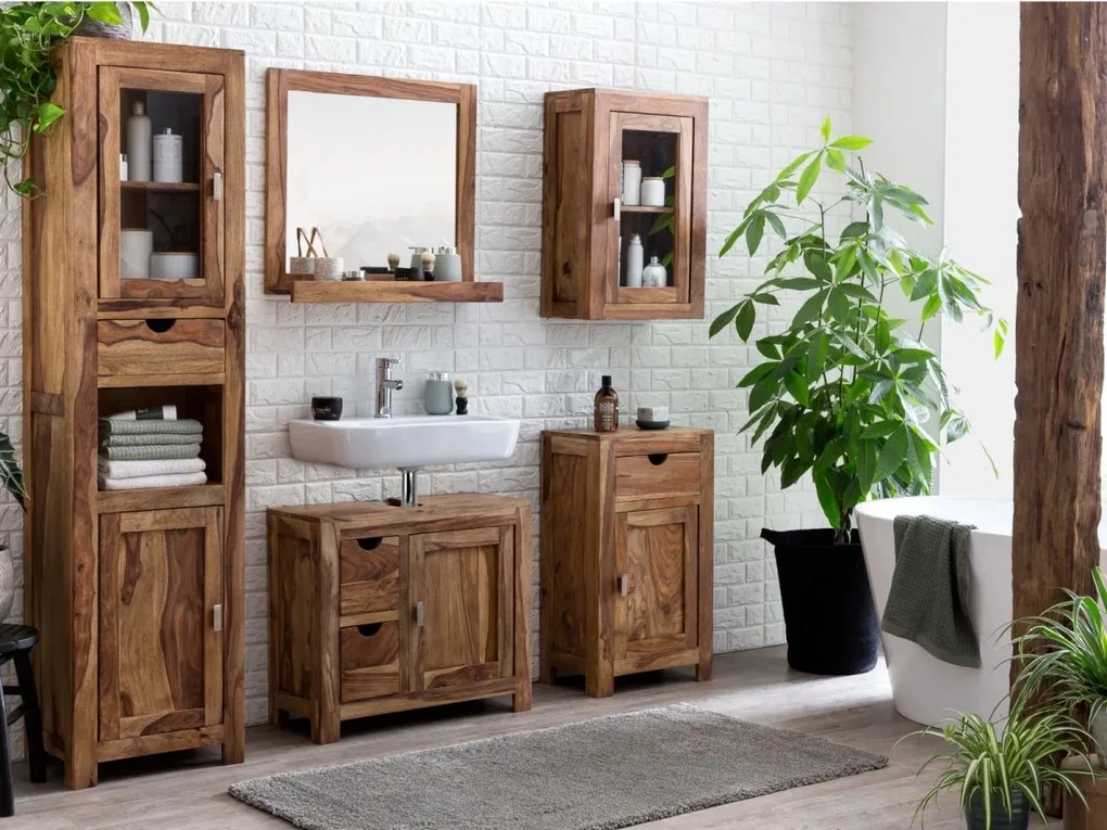 furniture-nabytek.cz - Masívny kúpeľňový set Lagos, 5-dielny, lakovaný palisander, hnedý