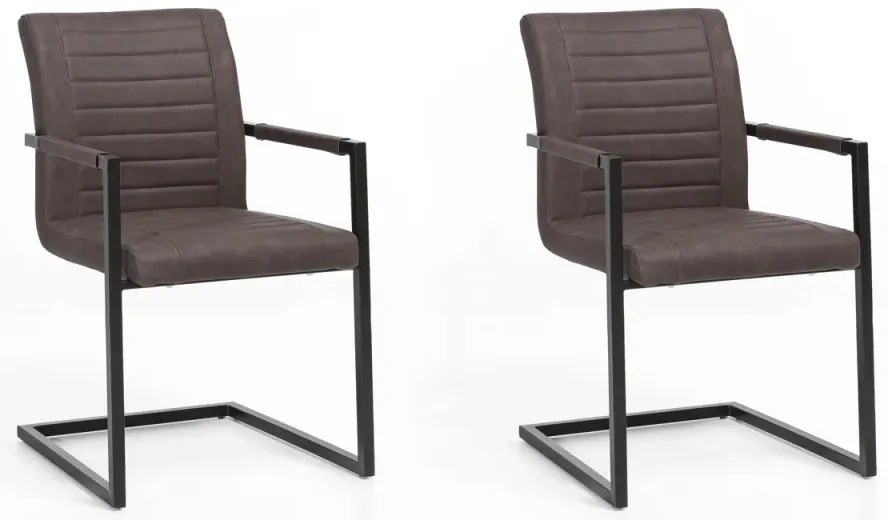 furniture-nabytek.cz - Sada 2 masivních židlí s područkami Picton, hnědá umělá kůže / kov