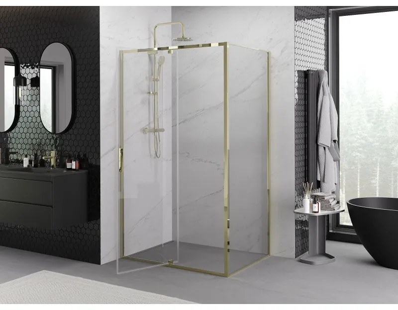 Mexen Exo, výklopný sprchový kút 155 x 85 cm, číre sklo, zlatá, 819-155-085-50-00