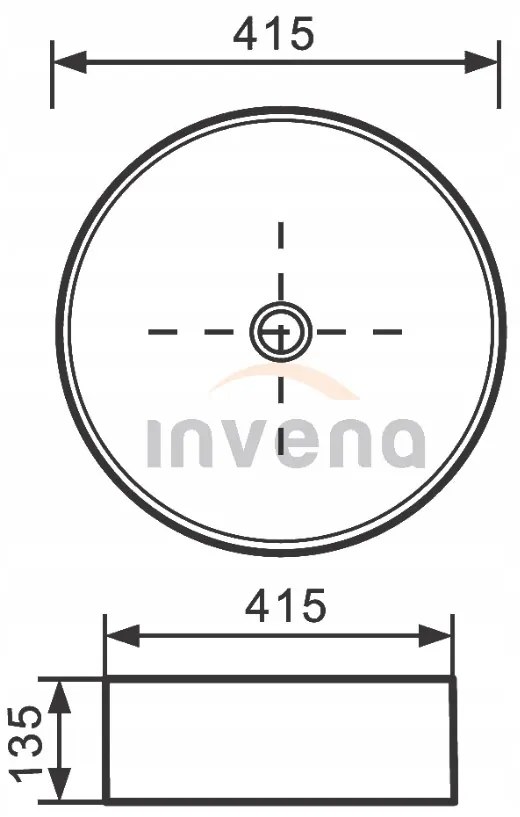 Invena Kos, keramické umývadlo na dosku 415x415x135 mm, zlatá lesklá-čierna matná, INV-CE-38-027-C