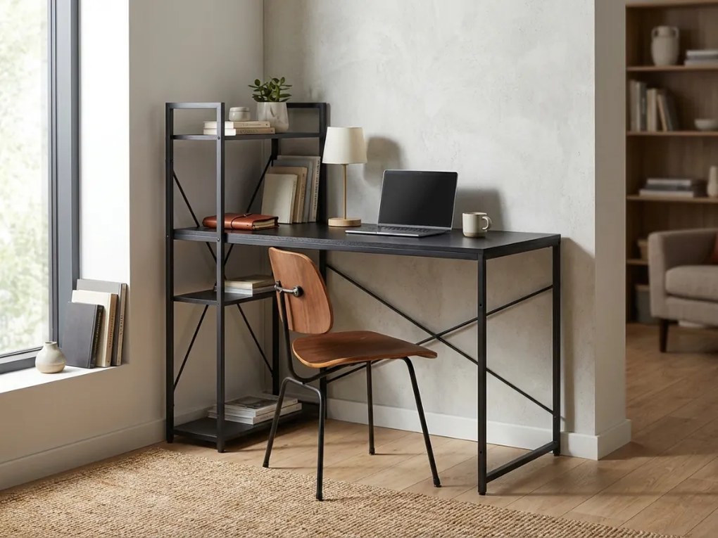 Písací stôl s regálom LOFTY 120x60 cm, čierny