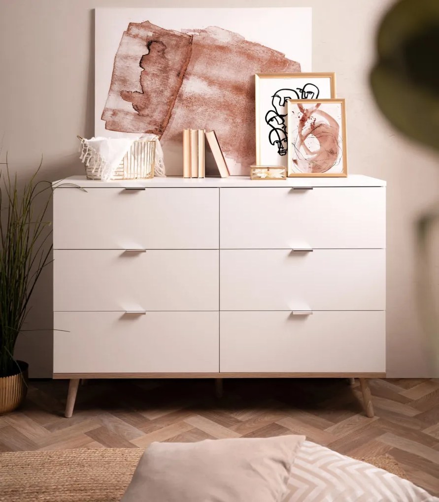 Komoda se 6 zásuvkami Göteborg, bílá/dub sonoma