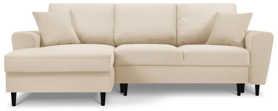 Béžová menčestrová rozkladacia rohová pohovka Micadoni Home Moghan, ľavý roh