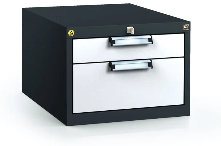 Alfa 3 Antistatický závesný ESD box pre pracovné stoly 351 x 480 x 600 mm, 2 zásuvky