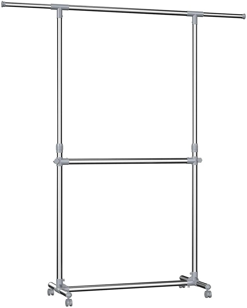 SONGMICS Stojan na odevy strieborný pojazdný 2 konzole 165 cm