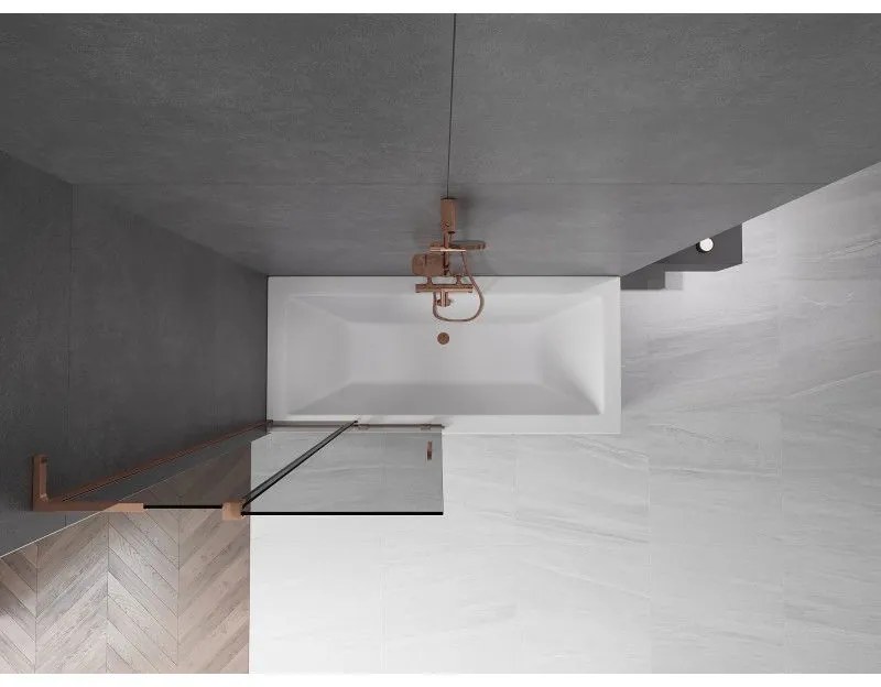 Mexen Velar L, 2-krídlová posuvná vaňová zástena 90 x 150 cm, 8mm šedé sklo, ružové zlato, 896-090-003-41-60