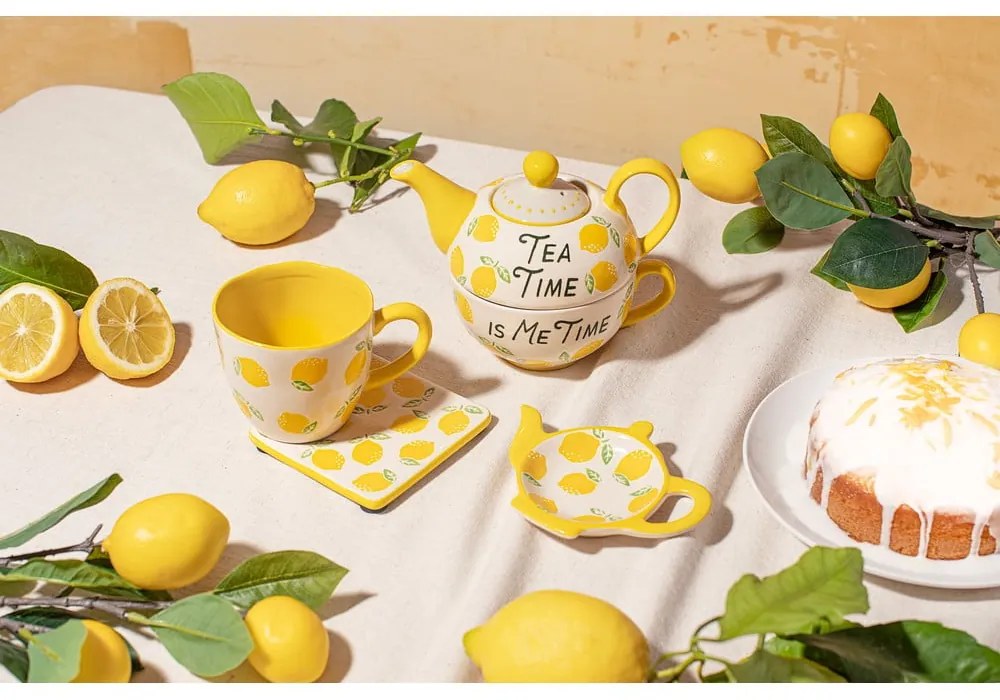 Žlto-biele keramické podtácky v súprave 4 ks Lemon – Sass & Belle