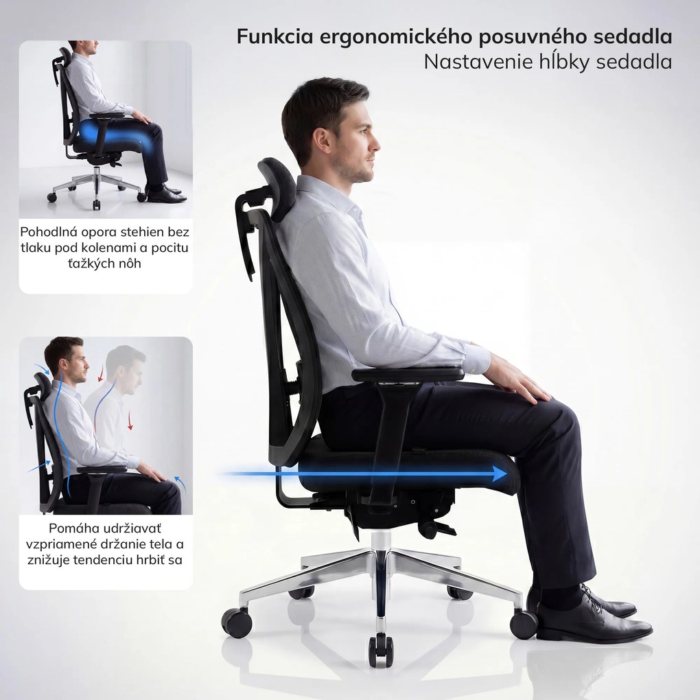 Ergonomická otočná kancelárska stolička, čierna: VECTOR