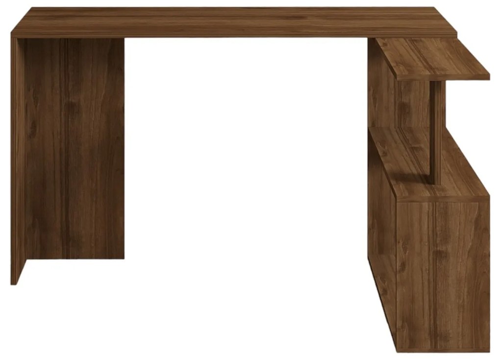 Rohový písací stôl CAYKO s vstavaným regálom orech