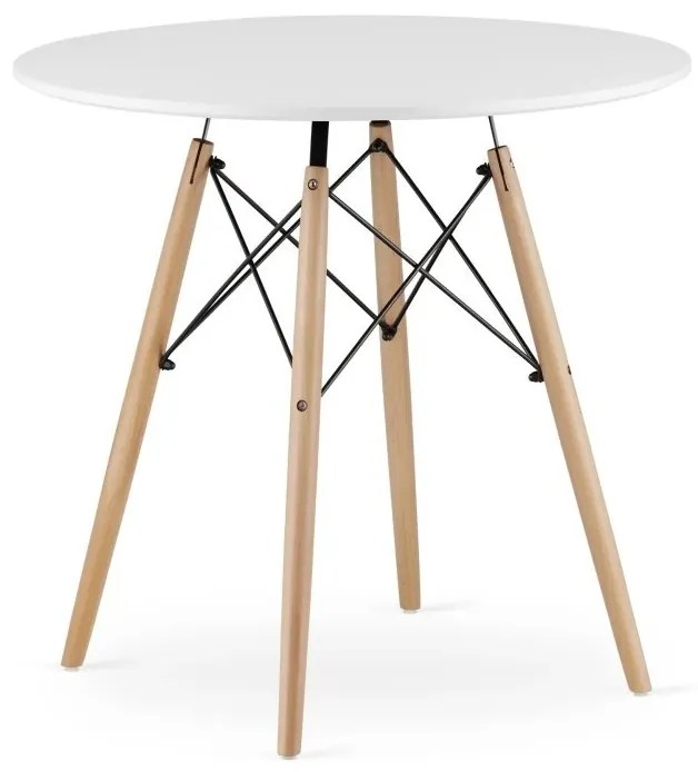Jedálenská zostava TODI 80cm okrúhly stolový set biely + 4 stoličky OSAKA čierne Farba: Hnedá