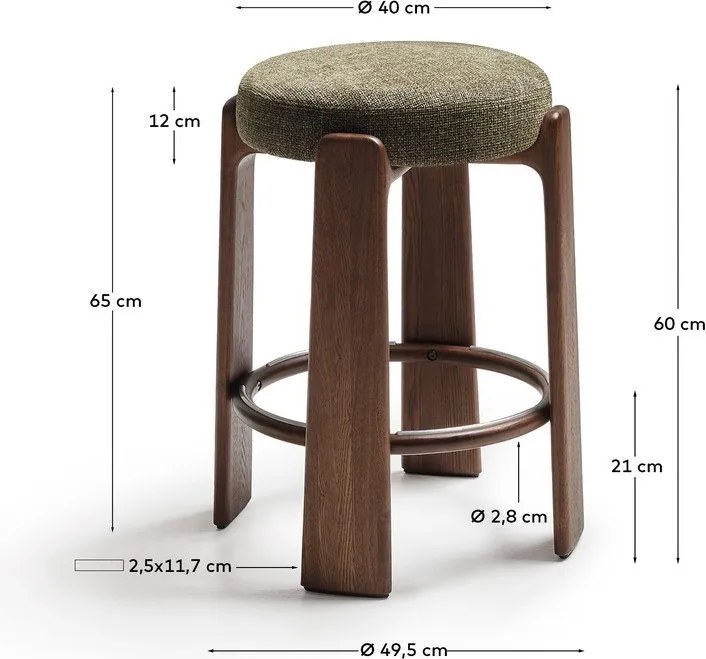 Zelená/v tmavo prírodnej farbe barová stolička z jaseňového dreva (výška sedadla 65 cm) Granite – Kave Home