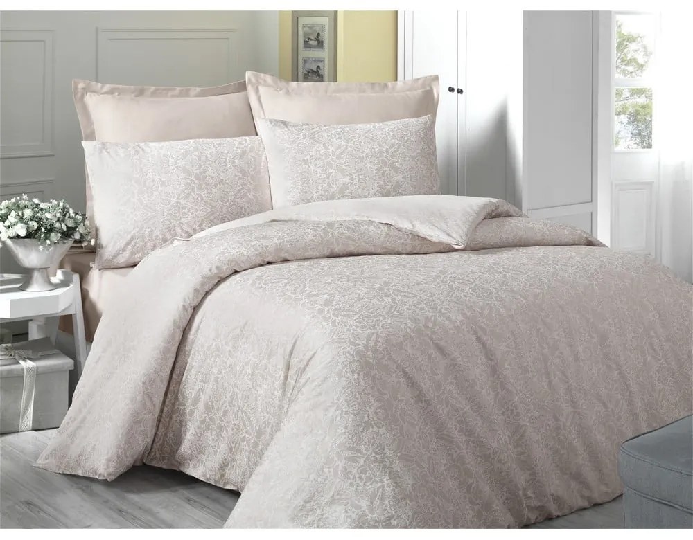 Krémovobiele obliečky z bavlneného saténu na jednolôžko Cream, 140 × 200 cm