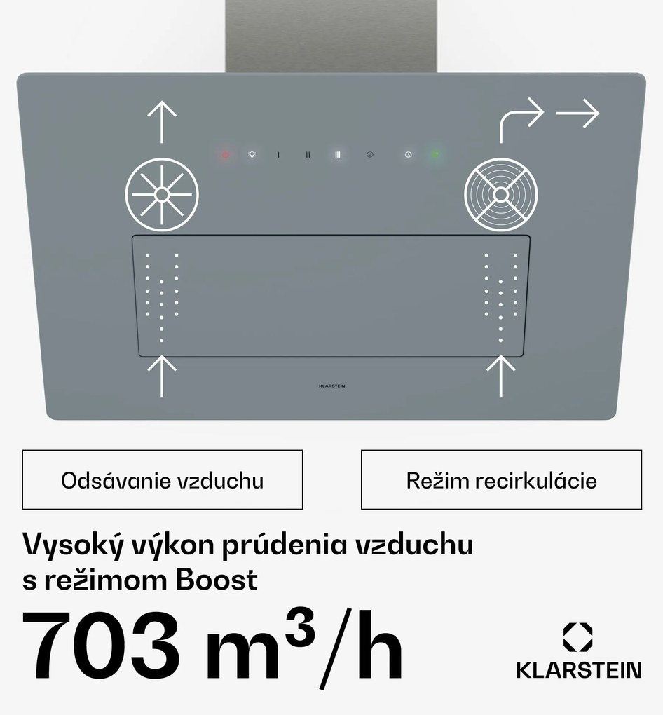 Klarstein SleekAir digestor, A+++, 717 m³/h, dotykové ovládanie, LED, 60 cm