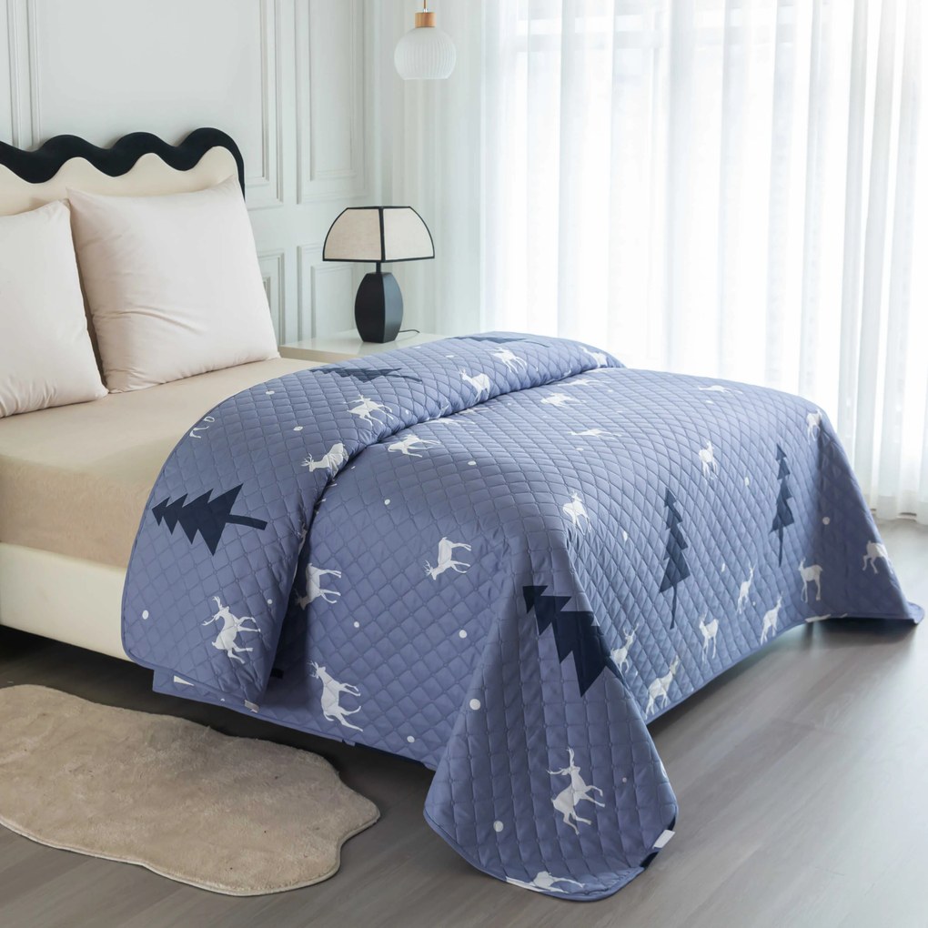 Prehoz na posteľ DEER AND TREE sivomodrý Rozmer: 220 x 240 cm