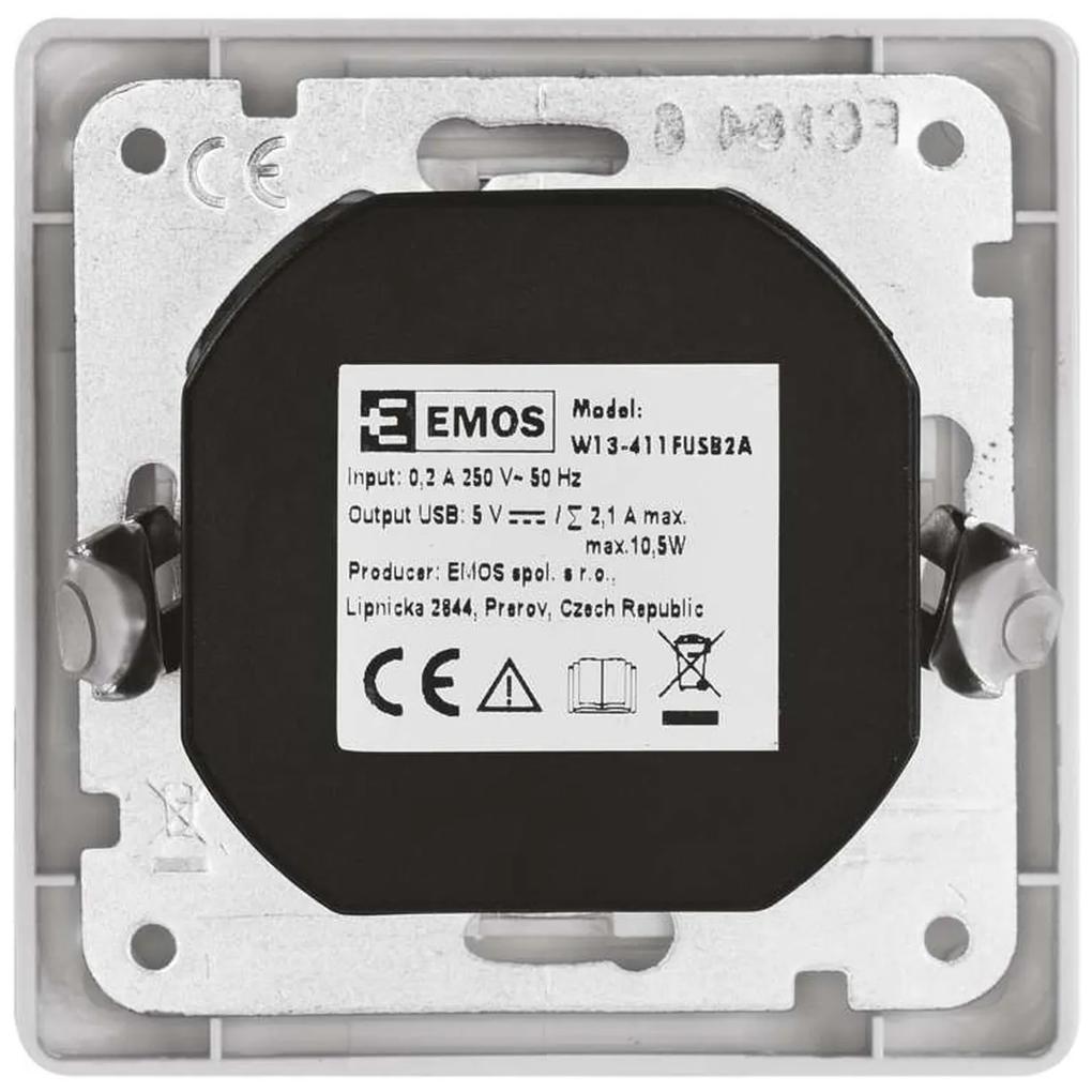EMOS Biela zásuvka s USB 2,1A max. A6000.0