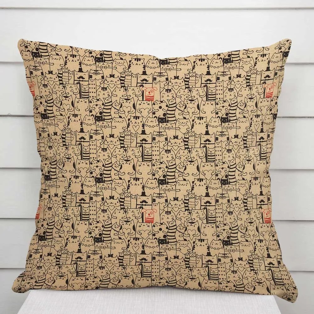 Biante Dekoračná obliečka na vankúš PML-093 Pes medzi mačkami na hnedobéžovom 40 x 40 cm