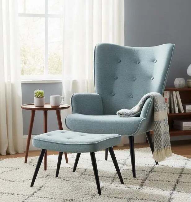 Kreslo ušiak s podnožou ELDORIA BLUE