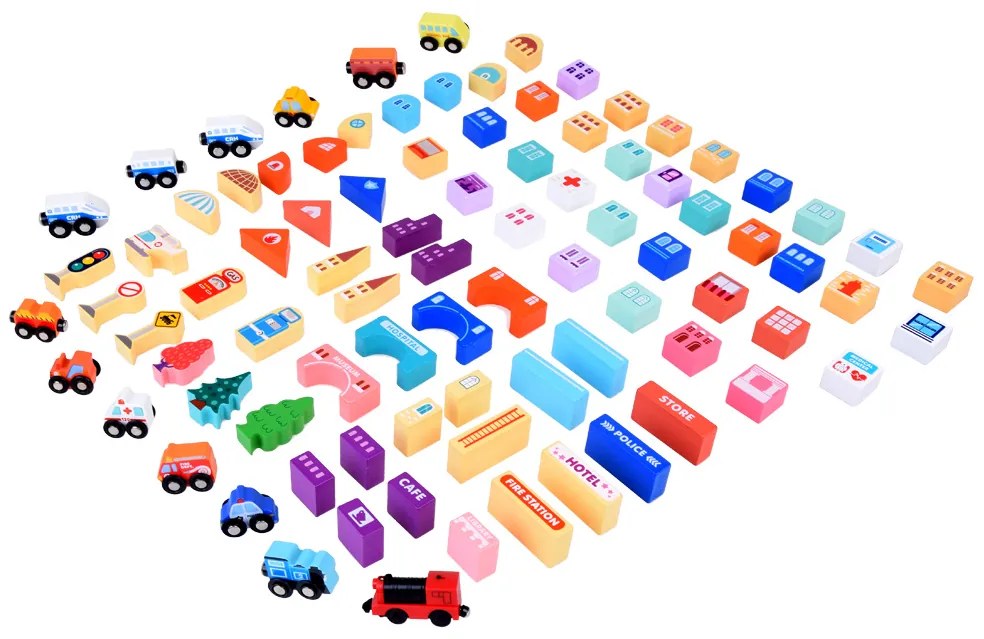 Drevená vláčiková dráha City s príslušenstvom 89 ks Jokomisiada ZA5374