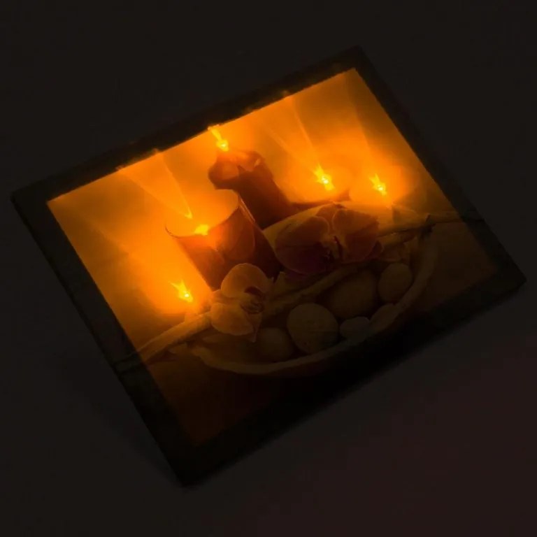 Nexos 74513 Nástenná maľba orchidea so sviečkami, 6 LED, 30 x 40 cm