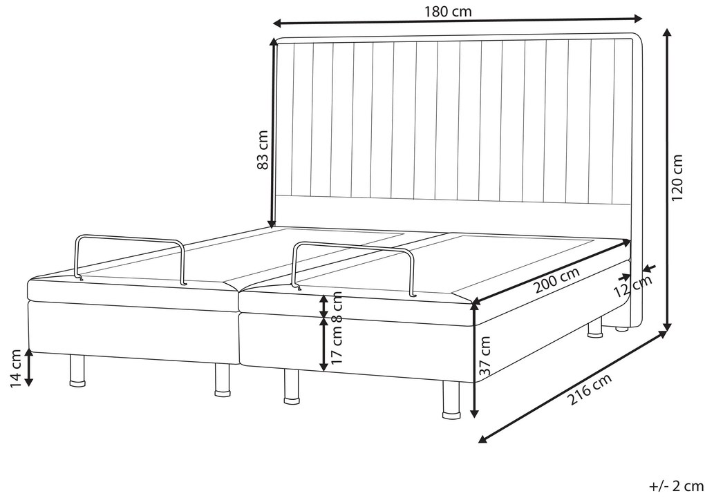 Polohovateľná čalúnená posteľ 180 x 200 cm sivá DUKE II Beliani