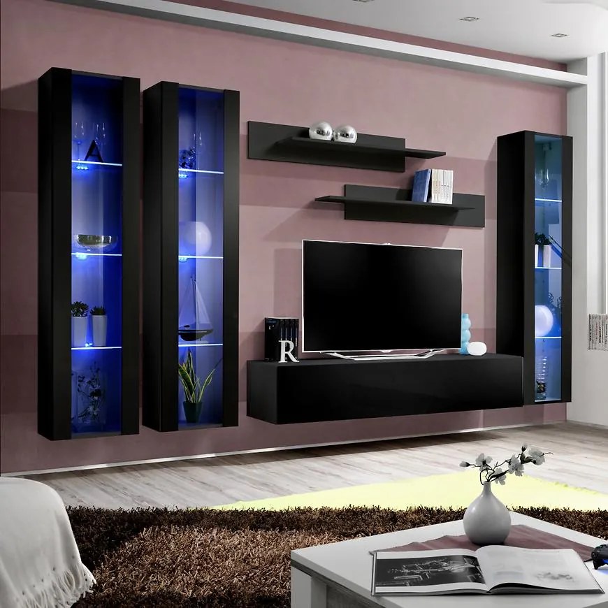 Obývacia stena Fly C2+sklo čierna