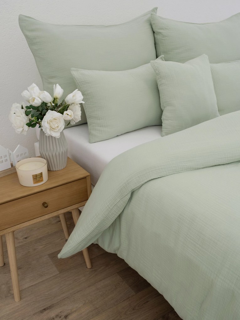 Predĺžené mušelínové obliečky – Alexia šedozelená