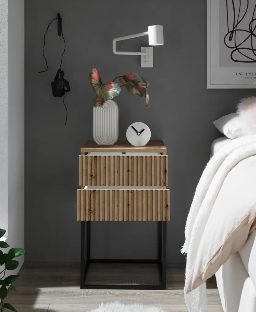 Nočný stolík s 2 zásuvkami Marle, dub artisan