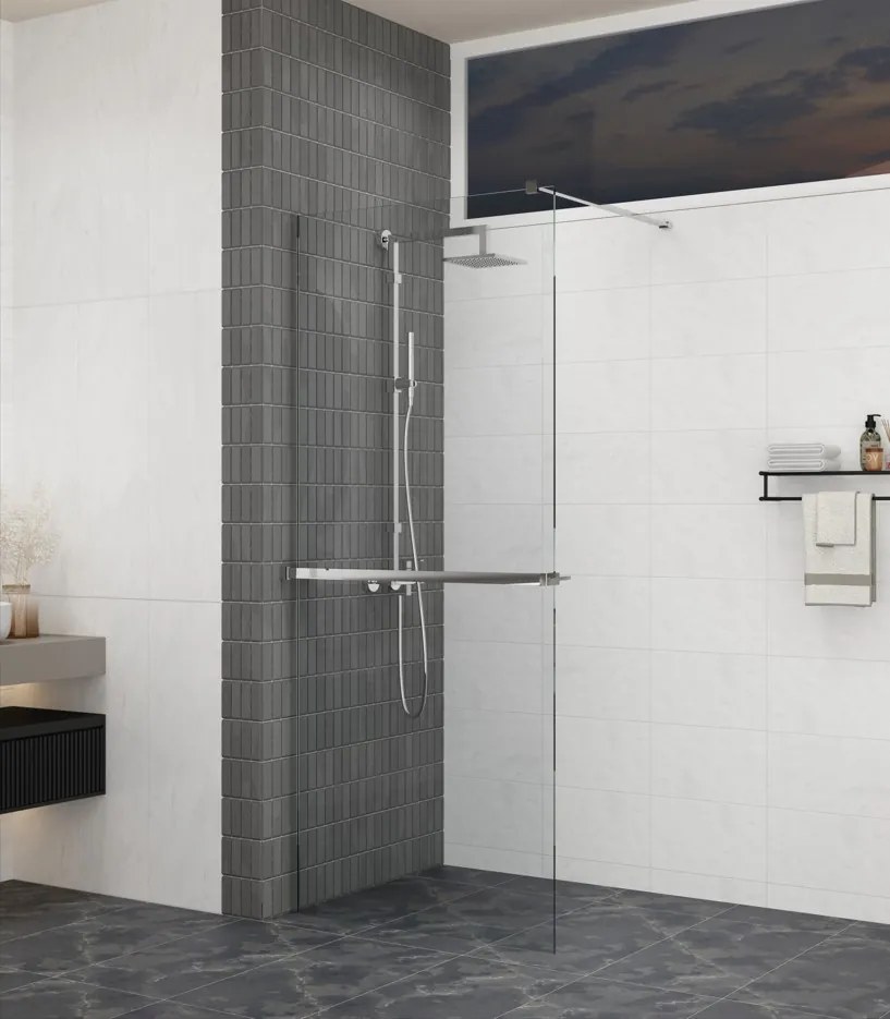 Erga Paris, sprchová zástena Walk-In 140x200 cm, 8mm šedé sklo, chrómový profil, ERG-V02-PARIS-140x200-GR-CR